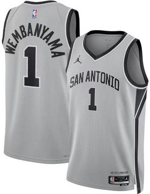 Men's San Antonio Spurs #1 Victor Wembanyama Gray Statement Heat Press Jersey