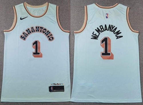Men's San Antonio Spurs #1 Victor Wembanyama Light Blue 2024 City Sponsor Swingman Jersey