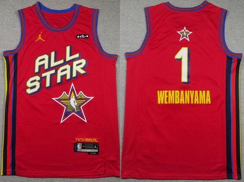 Men's San Antonio Spurs #1 Victor Wembanyama Red 2025 All Star Sponsor Swingman Jersey