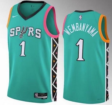 Men's San Antonio Spurs #1 Victor Wembanyama Teal 2022 City Icon Heat Press Jersey