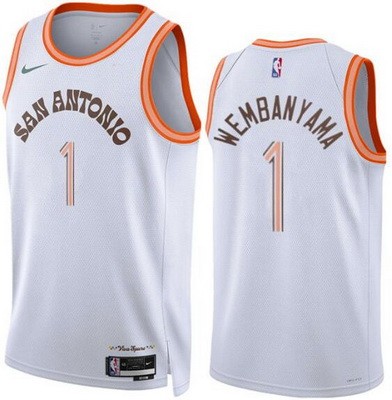 Men's San Antonio Spurs #1 Victor Wembanyama White 2023 City Icon Heat Press Jersey