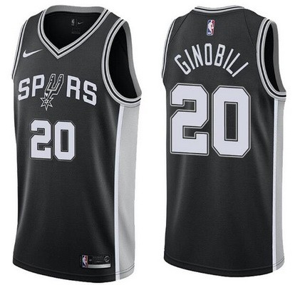 Men's San Antonio Spurs #20 Manu Ginobili Black Icon Hot Press Jersey