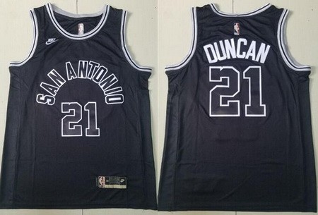 Men's San Antonio Spurs #21 Tim Duncan Black Classic Icon Sponsor Swingman Jersey