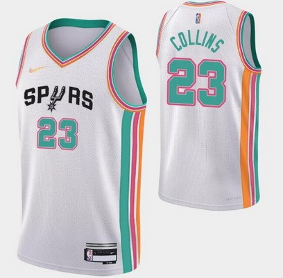Men's San Antonio Spurs #23 Zach Collins White City Diamond 75th Icon Hot Press Jersey