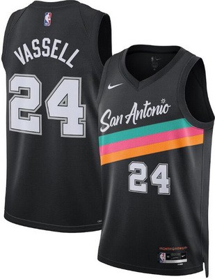 Men's San Antonio Spurs #24 Devin Vassell Black 2025 City Heat Press Jersey