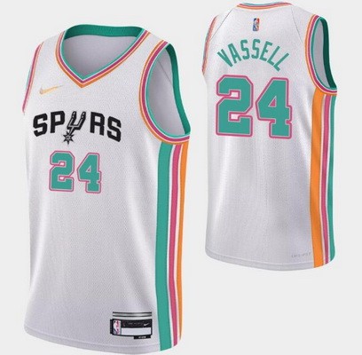 Men's San Antonio Spurs #24 Devin Vassell White City Diamond 75th Icon Hot Press Jersey