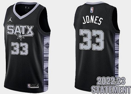 Men's San Antonio Spurs #33 Tre Jones Black 2022 Statement Icon Hot Press Jersey