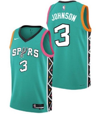 Men's San Antonio Spurs #3 Keldon Johnson Teal 2022 City Icon Heat Press Jersey