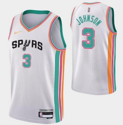 Men's San Antonio Spurs #3 Keldon Johnson White City Diamond 75th Icon Hot Press Jersey