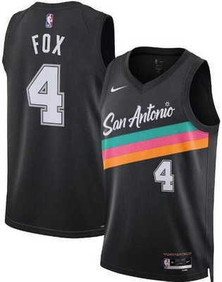 Men's San Antonio Spurs #4 De'Aaron Fox Black 2025 City Heat Press Jersey