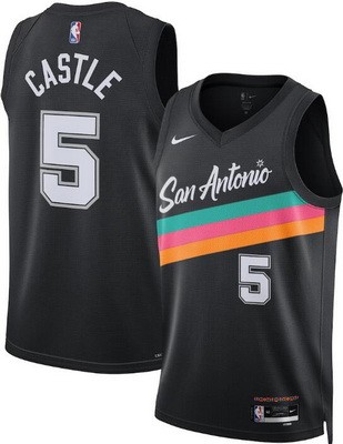 Men's San Antonio Spurs #5 Stephon Castle Black 2025 City Heat Press Jersey
