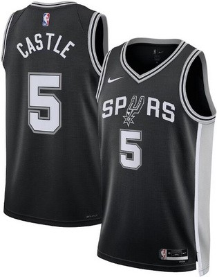 Men's San Antonio Spurs #5 Stephon Castle Black Heat Press Jersey