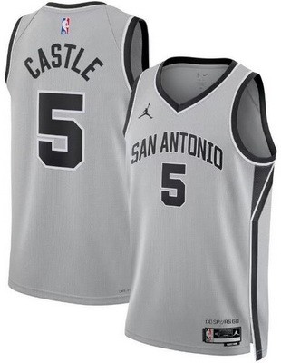 Men's San Antonio Spurs #5 Stephon Castle Gray Statement Heat Press Jersey