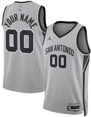Men's San Antonio Spurs Custom Gray Statement Heat Press Jersey