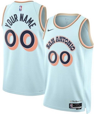 Men's San Antonio Spurs Custom Light Blue 2024 City Heat Press Jersey