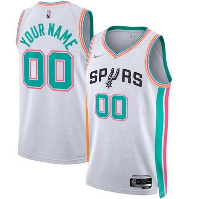 Men's San Antonio Spurs Custom White City Diamond 75th Icon Hot Press Jersey