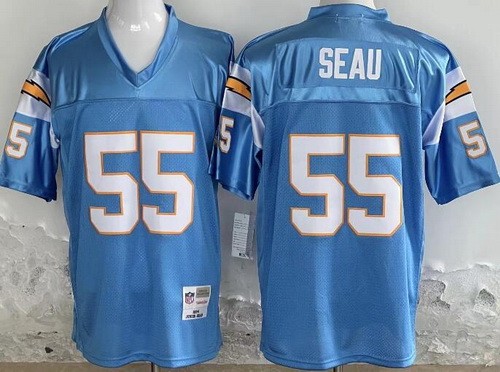 Men's San Diego Chargers #55 Junior Seau Light Blue 1994 Throwback Jersey