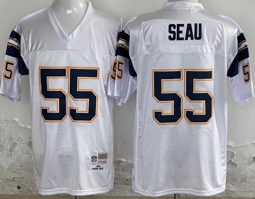 Men's San Diego Chargers #55 Junior Seau White 1994 Throwback Jersey
