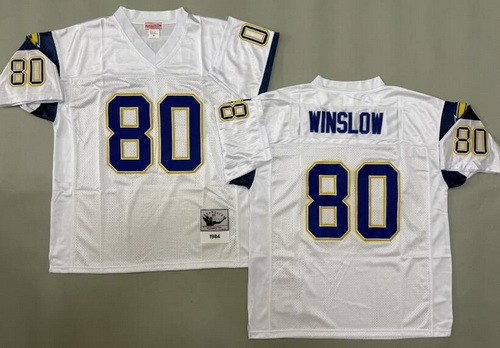 Men's San Diego Chargers #80 Kellen Winslow White 1984 Throwback Jersey