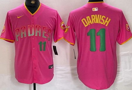 Men's San Diego Padres #11 Yu Darvish Pink Player Number Fashion Baseball Jersey