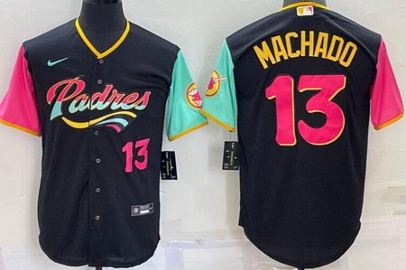 Men's San Diego Padres #13 Manny Machado Black Player Number 2022 City Connect Cool Base Jersey