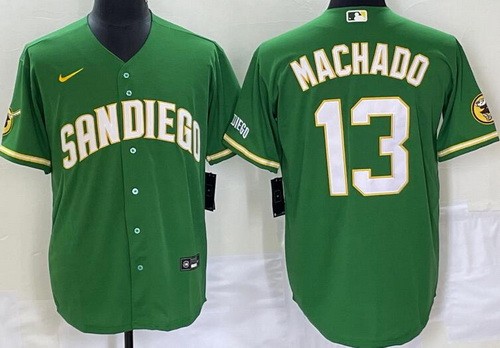 Men's San Diego Padres #13 Manny Machado Green Cool Base Jersey