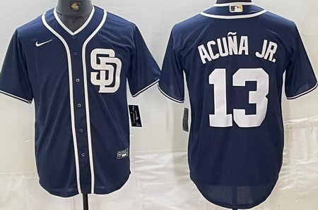 Men's San Diego Padres #13 Ronald Acuna Jr Navy Cool Base Jersey