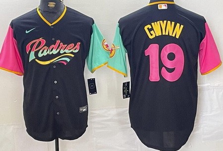 Men's San Diego Padres #19 Tony Gwynn Black Fashion Baseball Jersey