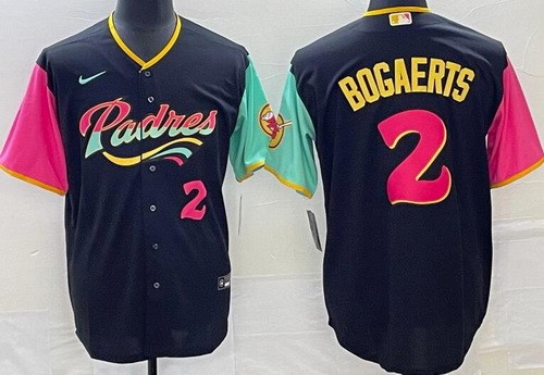 Men's San Diego Padres #2 Xander Bogaerts Black City Player Number Cool Base Jersey