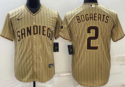 Men's San Diego Padres #2 Xander Bogaerts Khaki Team Logo Cool Base Jersey