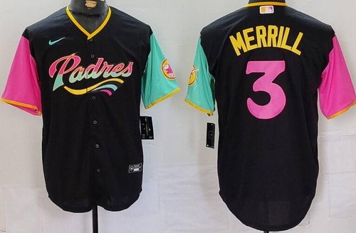 Men's San Diego Padres #3 Jackson Merrill Black City Cool Base Jersey