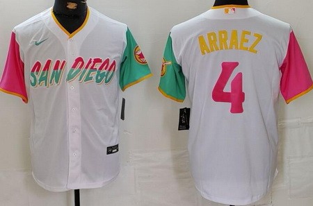 Men's San Diego Padres #4 Luis Arraez White City Connect Cool Base Jersey