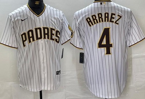 Men's San Diego Padres #4 Luis Arraez White Team Logo Cool Base Jersey
