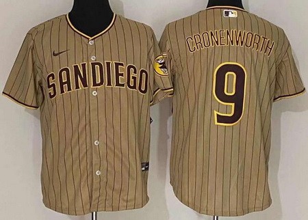 Men's San Diego Padres #9 Jake Cronenworth Khaki Team Logo Cool Base Jersey