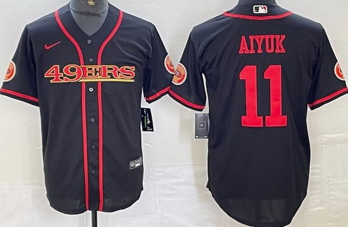 Men's San Francisco 49ers #11 Brandon Aiyuk Limited Black 2023 Baseball Jersey
