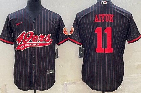 Men's San Francisco 49ers #11 Brandon Aiyuk Limited Black Stripes Baseball Jersey