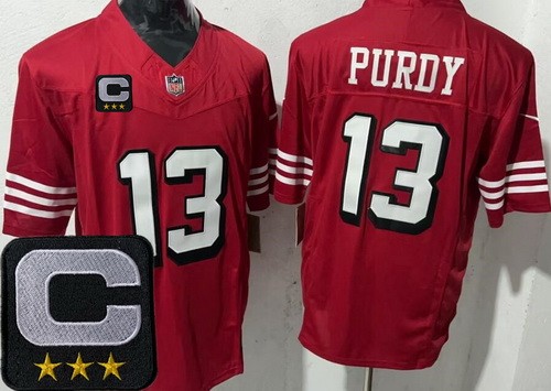 Men's San Francisco 49ers #13 Brock Purdy Limited Red Alternate 2025 Captain Patch FUSE Vapor Jersey