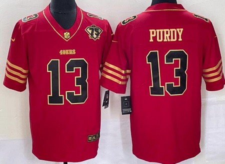 Men's San Francisco 49ers #13 Brock Purdy Limited Red Gold 75th Vapor Jersey
