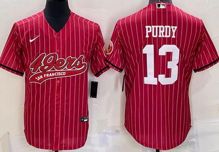 Men's San Francisco 49ers #13 Brock Purdy Limited Red Stripes Baseball Jersey