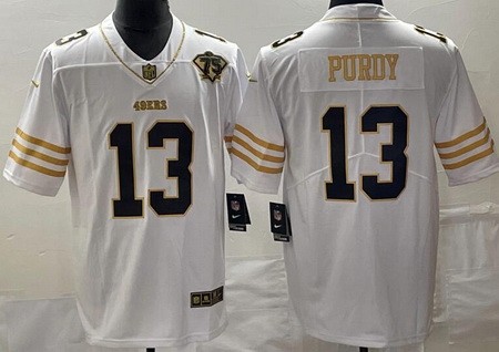 Men's San Francisco 49ers #13 Brock Purdy Limited White Gold 75th Vapor Jersey
