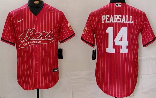 Men's San Francisco 49ers #14 Ricky Pearsall Limited Red Stripes Baseball Jersey