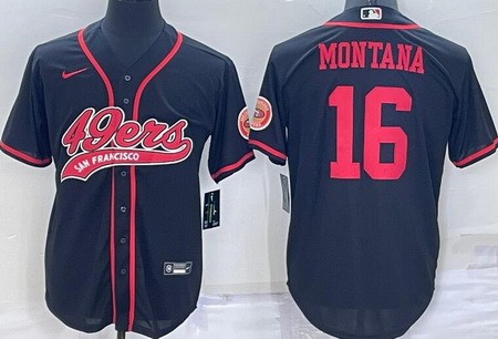 Men's San Francisco 49ers #16 Joe Montana Black Baseball Jersey