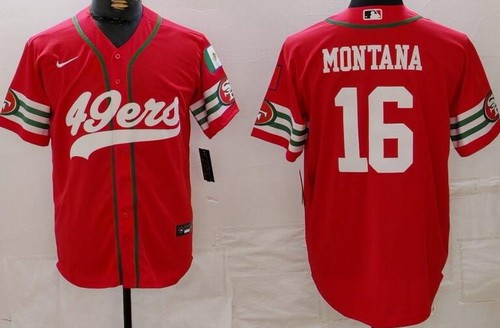 Men's San Francisco 49ers #16 Joe Montana Limited Red Mexico Fashion Baseball Jersey