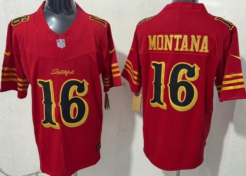 Men's San Francisco 49ers #16 Joe Montana Limited Red Rivalries FUSE Vapor Jersey