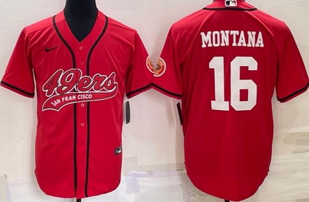 Men's San Francisco 49ers #16 Joe Montana Red Baseball Jersey