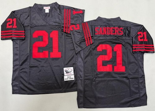 Men's San Francisco 49ers #21 Deion Sanders Black 1994 Throwback Jersey