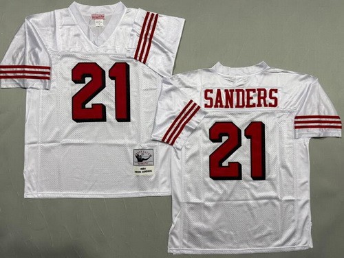 Men's San Francisco 49ers #21 Deion Sanders White Alternate 1994 Throwback Jersey