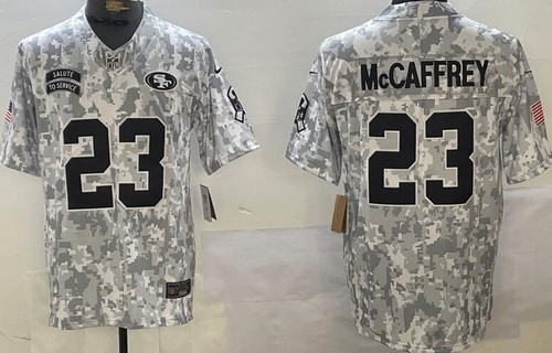 Men's San Francisco 49ers #23 Christian McCaffrey Limited Arctic Camo 2024 Salute to Service Jersey