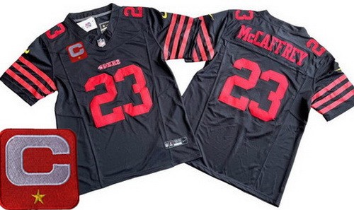 Men's San Francisco 49ers #23 Christian McCaffrey Limited Black C Patch FUSE Vapor Jersey