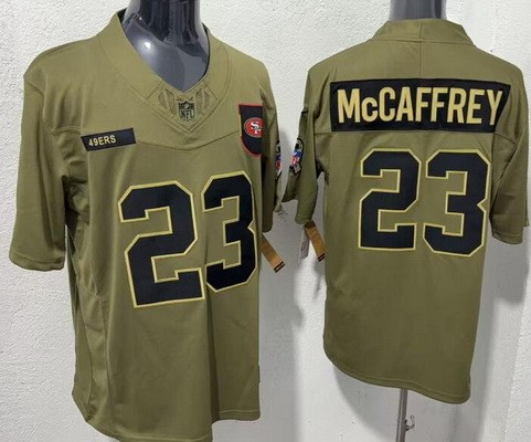 Men's San Francisco 49ers #23 Christian McCaffrey Limited Green 2025 Salute To Service Jersey